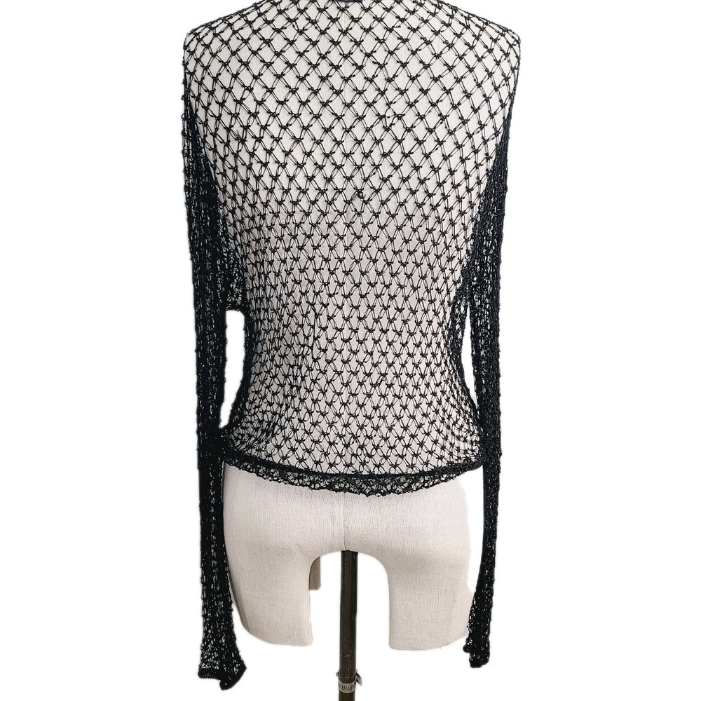 Helen Wang NY Beaded Crochet Mesh Open Cardigan Black M Y2K‎ Vampire Diaries - Picture 5 of 9
